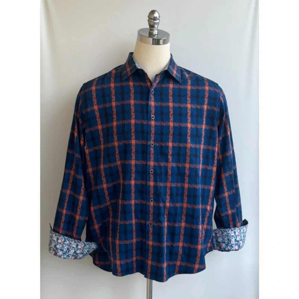 Robert Graham Green Paisley Blue Redish Orange Flowers Button Front Shirt sz XL - Picture 2 of 7